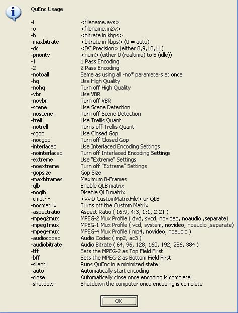 QuEnc .70 command line switches